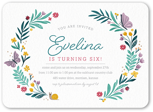 Flora Factor Birthday Invitation, White, 5x7 Flat, Matte, Signature Smooth Cardstock, Rounded, White