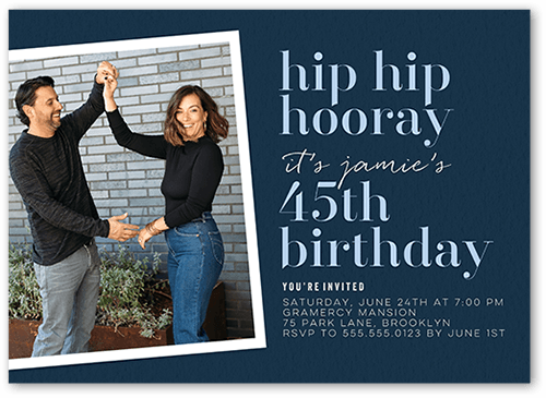 Happy Hooray Birthday Invitation, Blue, 5x7, Standard Smooth Cardstock, Square