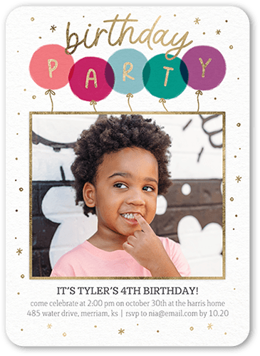 Poppin Party Birthday Invitation, Pink, 5x7 Flat, Pearl Shimmer Cardstock, Rounded