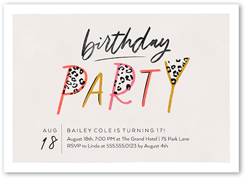 Wild Child Birthday Invitation, Grey, 5x7 Flat, Luxe Double-Thick Cardstock, Square