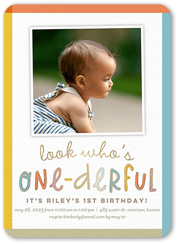 Onederful Time Birthday Invitation, Blue, 5x7 Flat, Matte, Signature Smooth Cardstock, Rounded