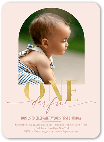 Onederful Arch Birthday Invitation, Pink, 5x7, Standard Smooth Cardstock, Rounded