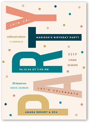 Festive Fashion Birthday Invitation, Beige, 5x7 Flat, Pearl Shimmer Cardstock, Square