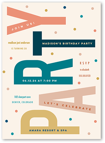 Festive Fashion Birthday Invitation, Beige, 5x7 Flat, 100% Recycled Cardstock , Square