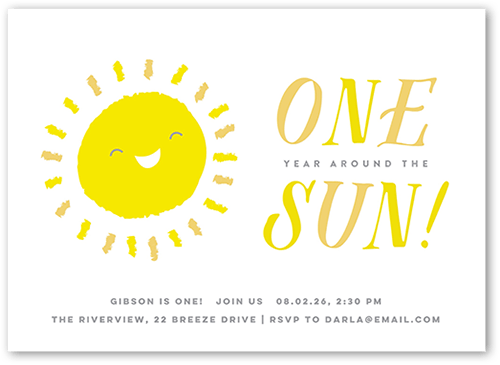 Around The Sun Birthday Invitation, White, 5x7 Flat, 100% Recycled Cardstock ?, Square