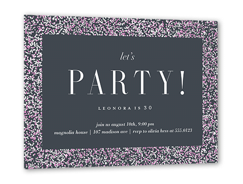 Filigree Frame Birthday Invitation, Purple, Silver Foil, 5x7, Pearl Shimmer Cardstock, Square