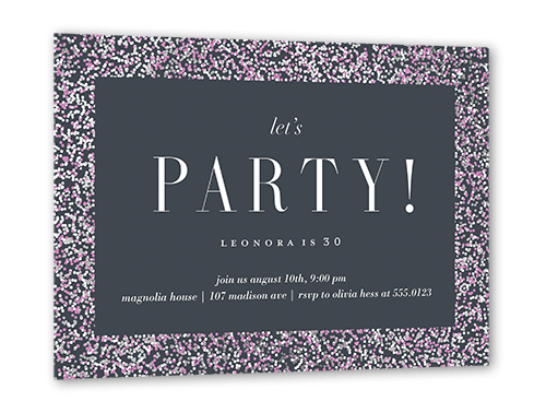 Filigree Frame Birthday Invitation, Purple, Silver Foil, 5x7 Flat, Luxe Double-Thick Cardstock, Square