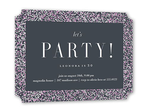 Filigree Frame Birthday Invitation, Purple, Silver Foil, 5x7, Pearl Shimmer Cardstock, Ticket