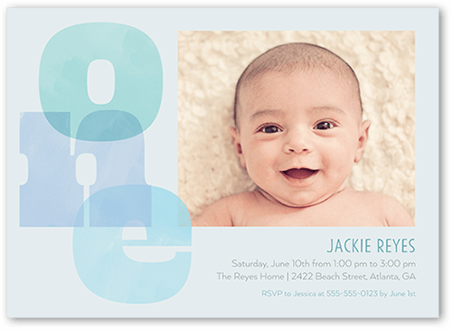 Blended Big One Birthday Invitation, Blue, 5x7 Flat, Standard Smooth Cardstock, Square