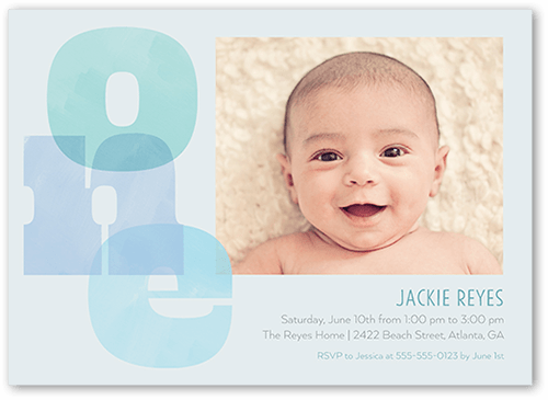 Blended Big One Birthday Invitation, Blue, 5x7 Flat, Luxe Double-Thick Cardstock, Square