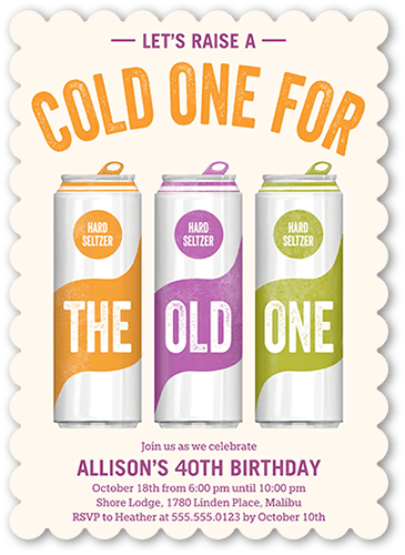 Cold One Birthday Invitation, Purple, 5x7 Flat, Pearl Shimmer Cardstock, Scallop