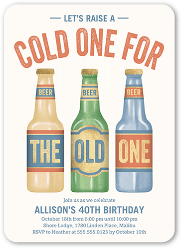 Cold One Birthday Invitation, Blue, 5x7 Flat, Pearl Shimmer Cardstock, Rounded