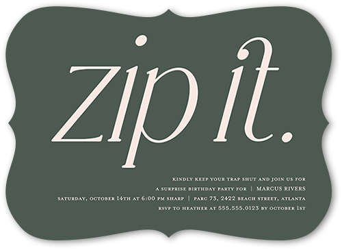 Zip It Birthday Invitation, Green, 5x7, Pearl Shimmer Cardstock, Bracket