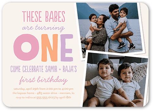 Turning One Birthday Invitation, Pink, 5x7 Flat, Standard Smooth Cardstock, Rounded