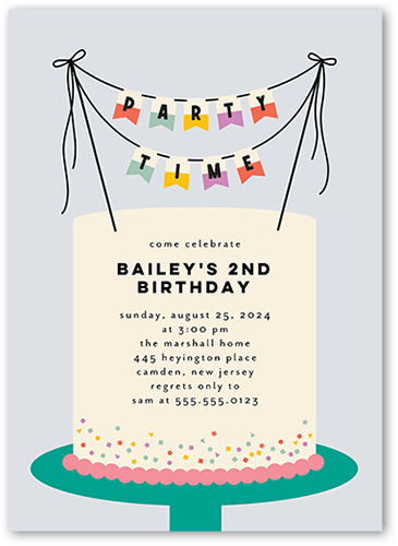 Cake Banner Birthday Invitation, Purple, 5x7 Flat, Matte, Signature Smooth Cardstock, Square
