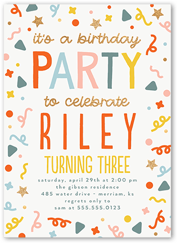 Confetti Canvas Birthday Invitation, White, 5x7 Flat, Standard Smooth Cardstock, Square