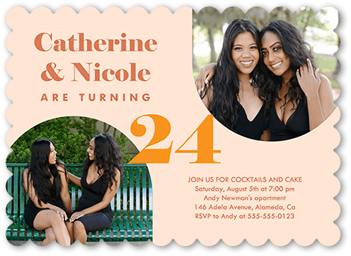 Delightful Duo Birthday Invitation, Orange, 5x7, Pearl Shimmer Cardstock, Scallop