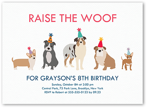 Raise The Woof Birthday Invitation, White, 5x7 Flat, Luxe Double-Thick Cardstock, Square
