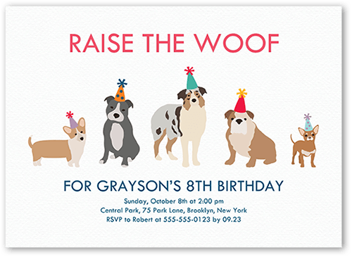 Raise The Woof Birthday Invitation, White, 5x7 Flat, 100% Recycled Cardstock , Square