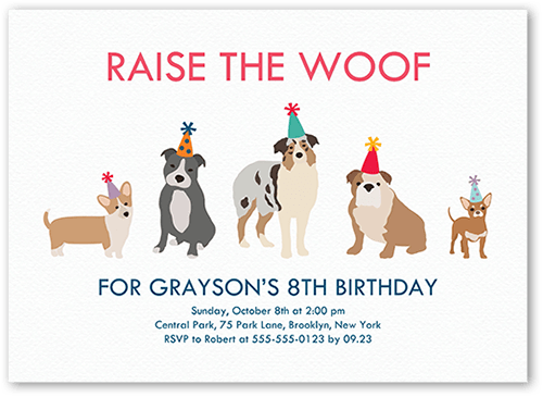 Raise The Woof Birthday Invitation, White, 5x7 Flat, Standard Smooth Cardstock, Square