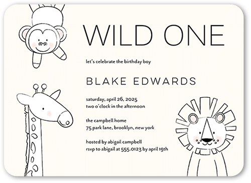 Celebratory Creatures Birthday Invitation, Beige, 5x7 Flat, 100% Recycled Cardstock , Rounded