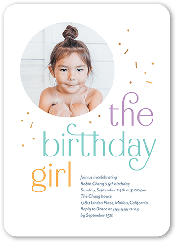 Splendid Sentiment Birthday Invitation, Purple, 5x7 Flat, Pearl Shimmer Cardstock, Rounded
