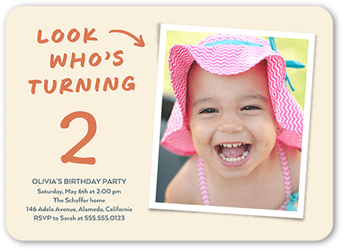 Take A Look Birthday Invitation, Beige, 5x7 Flat, Matte, Signature Smooth Cardstock, Rounded