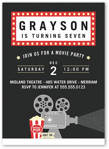Movie Moment Birthday Invitation, Black, 5x7 Flat, Standard Smooth Cardstock, Square, Black