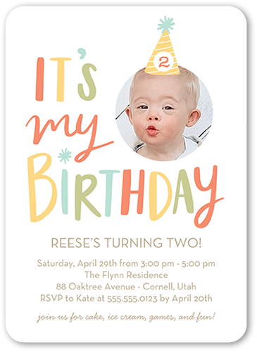 Candid Cap Birthday Invitation, Orange, 5x7, Pearl Shimmer Cardstock, Rounded