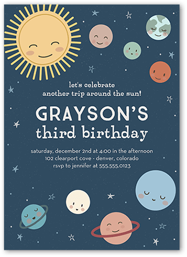 Planetary Perfection Birthday Invitation, Blue, 5x7 Flat, 100% Recycled Cardstock , Square