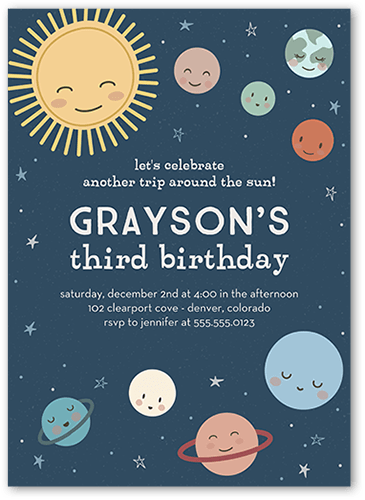 Planetary Perfection Birthday Invitation, Blue, 5x7 Flat, Matte, Signature Smooth Cardstock, Square