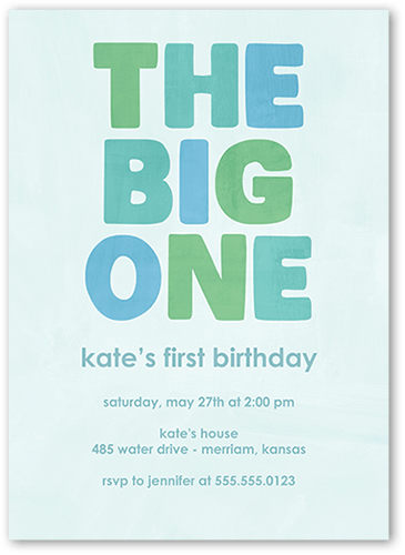 Boldly Bannered Birthday Invitation, Blue, 5x7 Flat, 100% Recycled Cardstock , Square, Reef