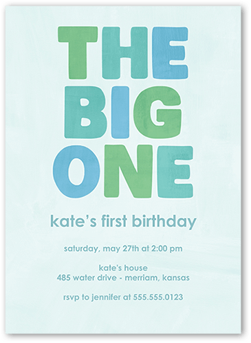 Boldly Bannered Birthday Invitation, Blue, 5x7 Flat, 100% Recycled Cardstock ?, Square