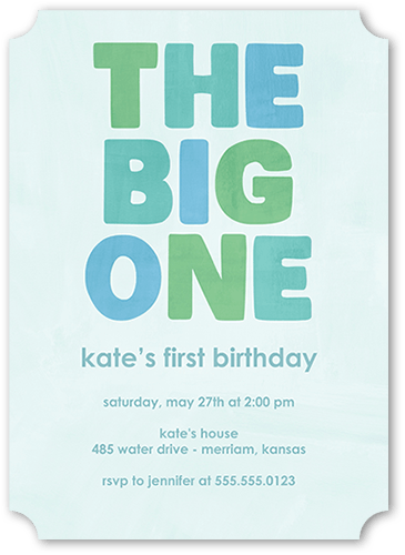 Boldly Bannered Birthday Invitation, Blue, 5x7 Flat, Pearl Shimmer Cardstock, Ticket