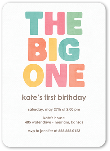 Boldly Bannered Birthday Invitation, White, 5x7 Flat, Standard Smooth Cardstock, Rounded