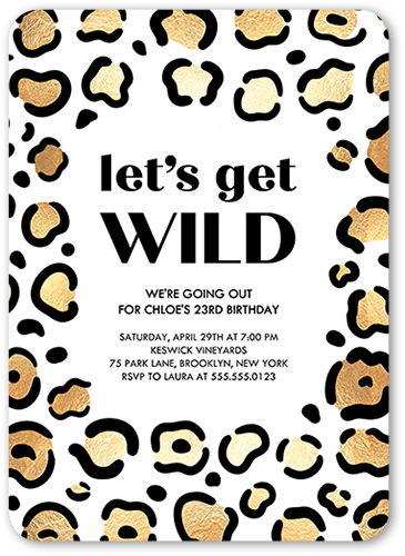 Get Wild Birthday Invitation, White, 5x7 Flat, Pearl Shimmer Cardstock, Rounded