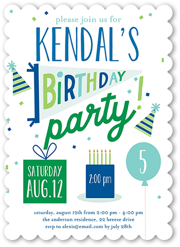 Essential Elements Birthday Invitation, Blue, 5x7 Flat, Matte, Signature Smooth Cardstock, Scallop