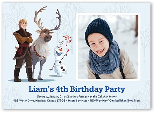 Disney Frozen Kristoff & Friends Birthday Invitation, Blue, 5x7 Flat, 100% Recycled Cardstock , Square