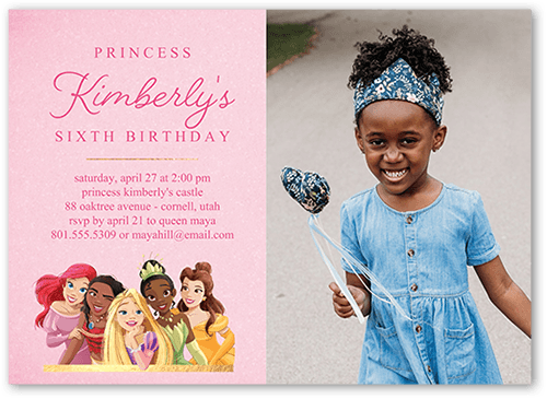 Disney Princess Birthday Birthday Invitation, Pink, 5x7 Flat, Pearl Shimmer Cardstock, Square