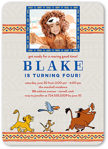 Disney The Lion King Birthday Birthday Invitation, Grey, 5x7 Flat, Standard Smooth Cardstock, Rounded