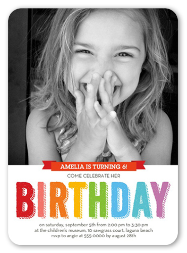 Bright Celebration Birthday Invitation, White, Standard Smooth Cardstock, Rounded