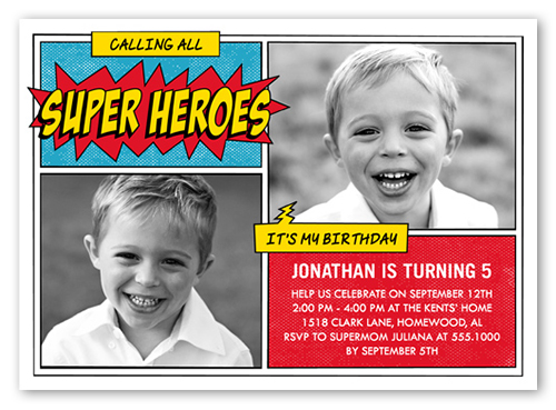 Super Hero Celebration Birthday Invitation, Red, Standard Smooth Cardstock, Square