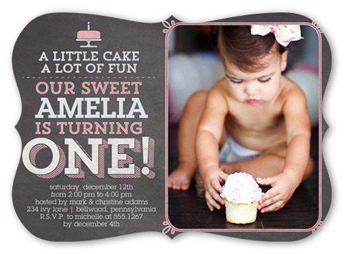 Little Cake Girl Birthday Invitation, Grey, White, Pearl Shimmer Cardstock, Bracket