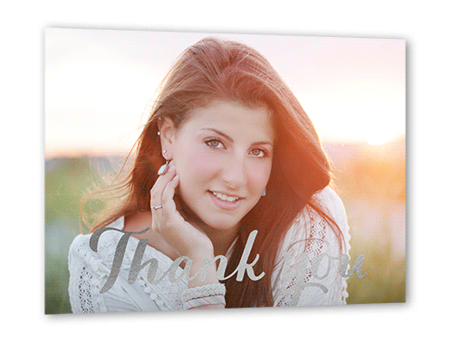 Luminous Gratitude Thank You Card, Silver Foil, Pearl Shimmer Cardstock, Square