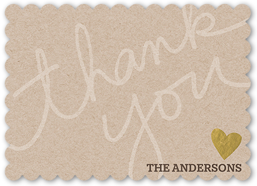 Written From Us Thank You Card, Brown, Pearl Shimmer Cardstock, Scallop