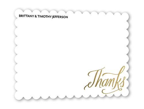 Written With Affection Thank You Card, White, Gold Foil, 5x7 Flat, Pearl Shimmer Cardstock, Scallop