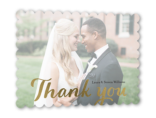 Elegant Grace Thank You Card, Gold Foil, White, 5x7 Flat, Pearl Shimmer Cardstock, Scallop