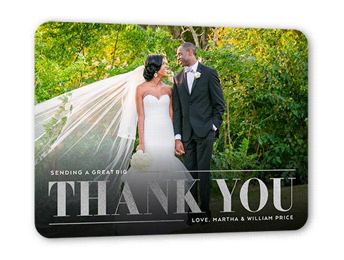 Big Bold Thanks Thank You Card, White, Silver Foil, 5x7 Flat, Matte, Signature Smooth Cardstock, Rounded