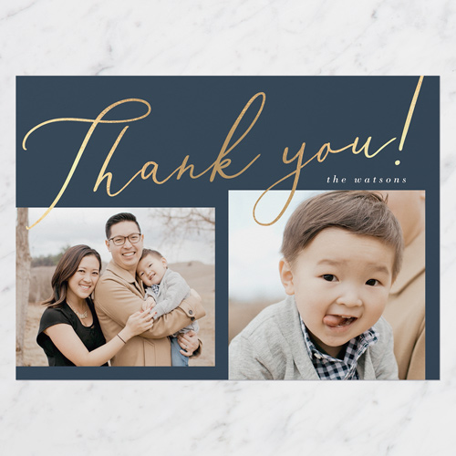 Fancy Recognition Thank You Card, Blue, 5x7 Flat, Standard Smooth Cardstock, Square, Navy