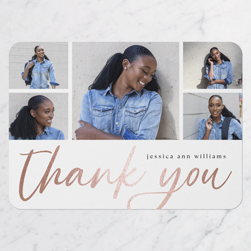 Luminous Script Thank You Card, White, Rose Gold Foil, 5x7 Flat, Matte, Signature Smooth Cardstock, Rounded